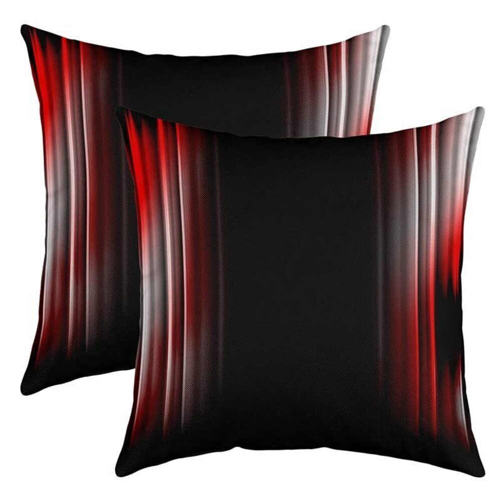 9929 Set of 2 Geometric Abstract Ombre Throw Pillow Covers, Red Grey Black